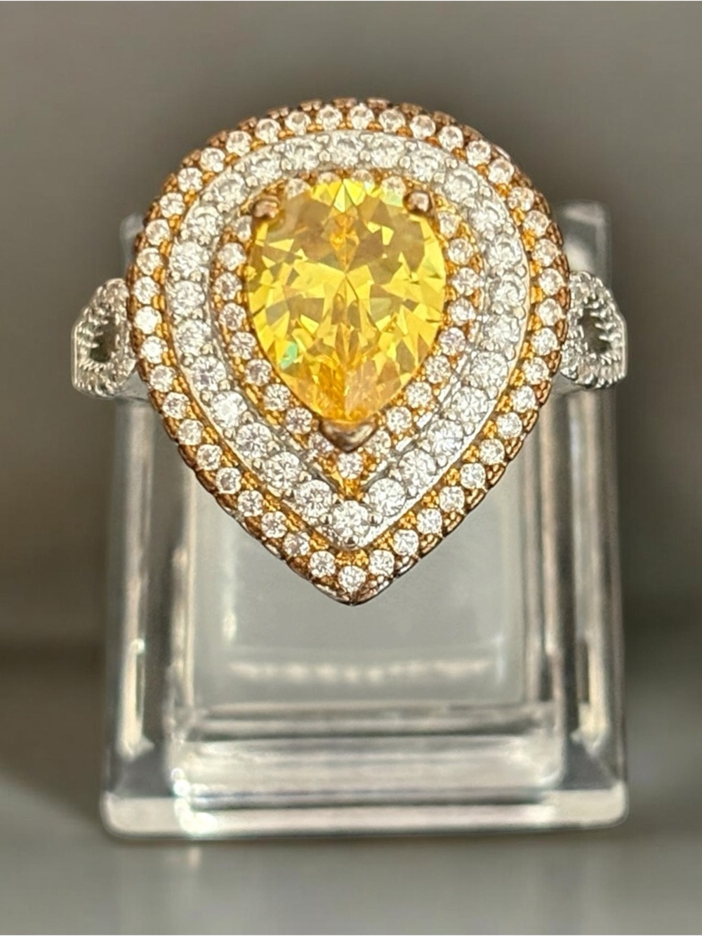 Elegant Yellow Teardrop Halo Ring